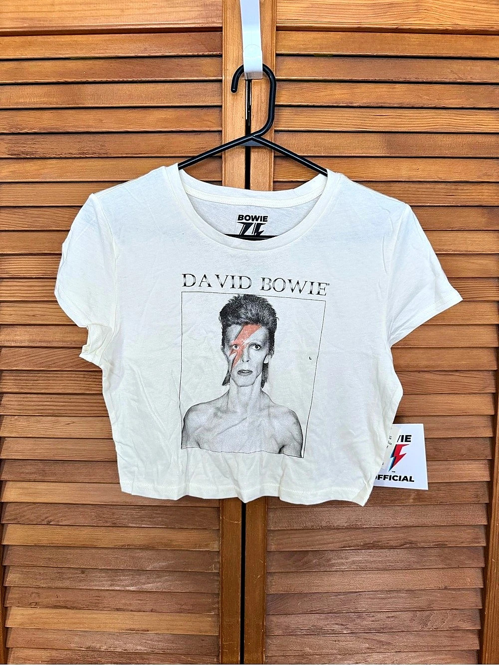 David Bowie Cropped Baby Graphic Tee White Large NWT